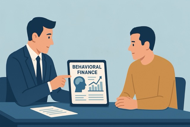 Investor and advisor discussing behavioral finance and investment psychology