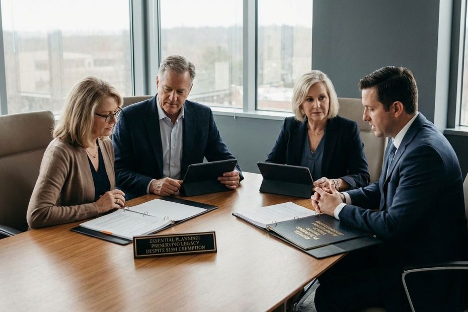 Financial advisor reviewing estate planning documents with a couple under the $15M estate tax exemption rules